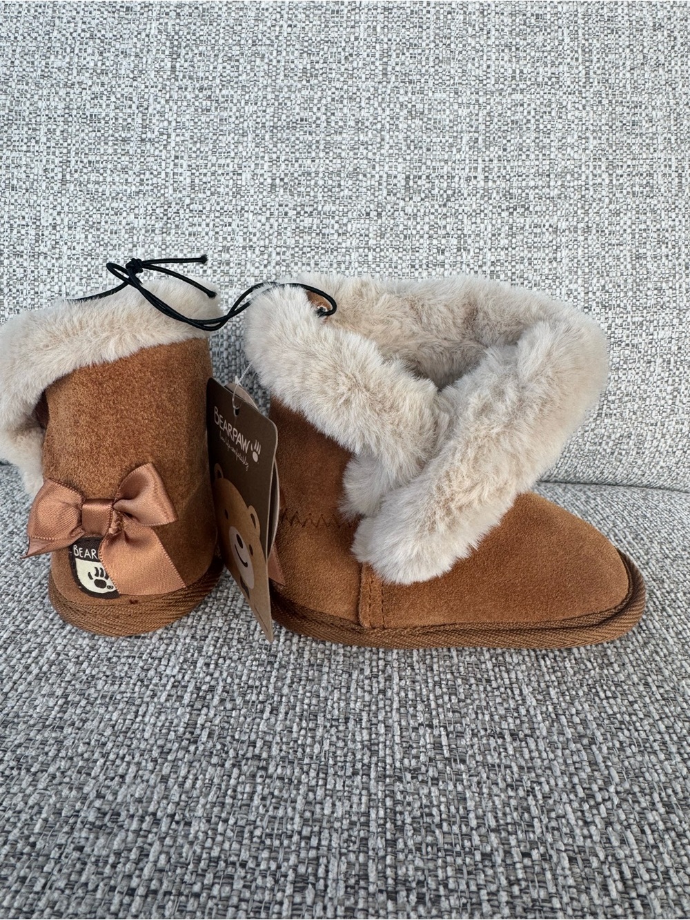 NIB BearPaw Infant Baby Girl Leather Faux Fur Boots 6-12m